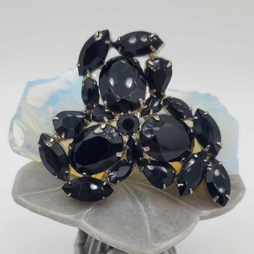 Weiss Black Glass 2.25 Huge Brooch